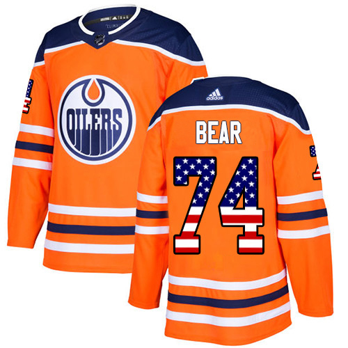 Adidas Edmonton Oilers 74 Ethan Bear Orange Home Authentic USA Flag Stitched Youth NHL Jersey